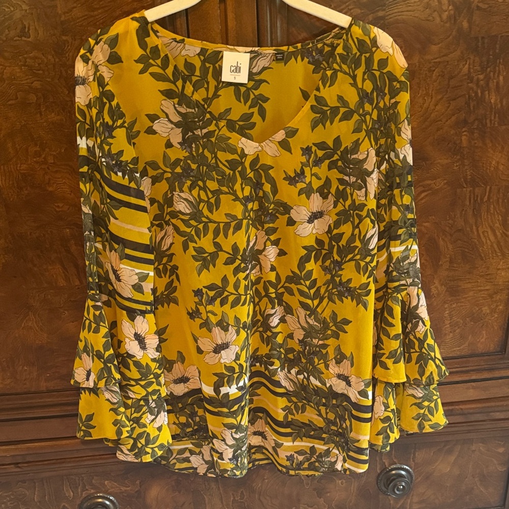 CAbi Mustard Floral Blouse